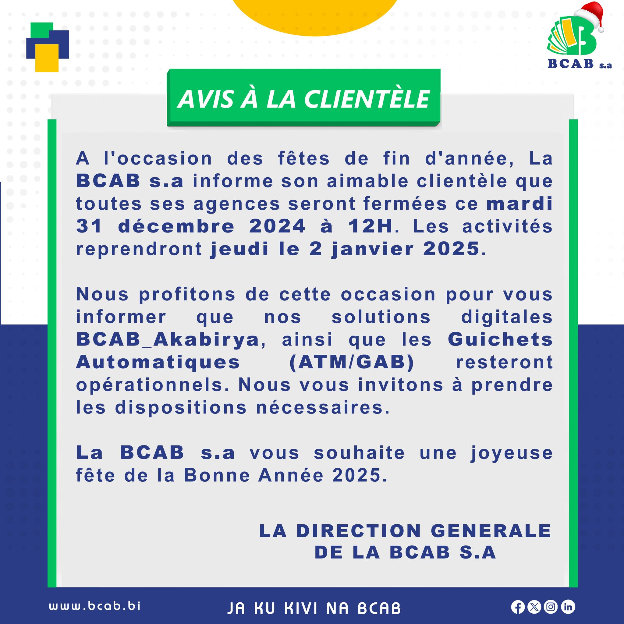 Avis à la clientèle