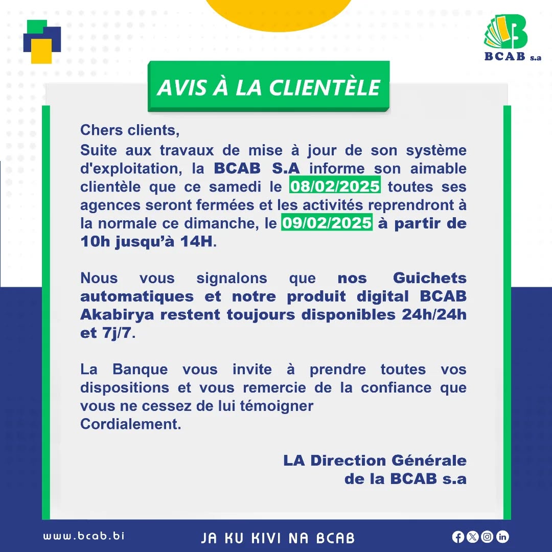 Avis à la clientèle