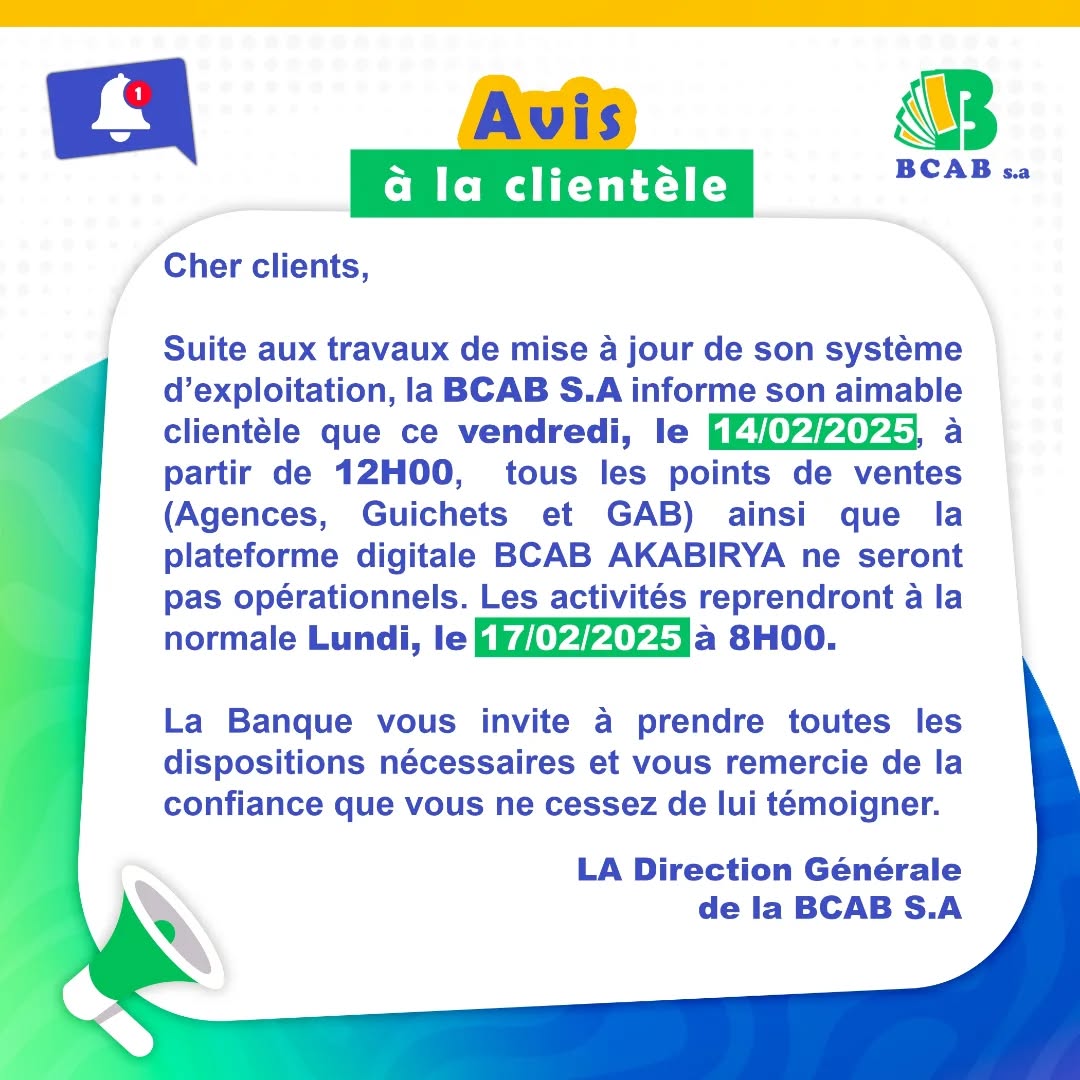 Avis à la clientèle